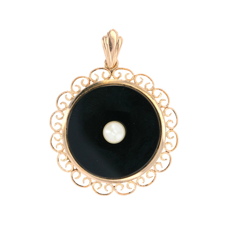 Pendentif vintage onyx et perle or rose 9.54g Comme neuf -  reconditionné disponible sur Gemme Les Bijoux